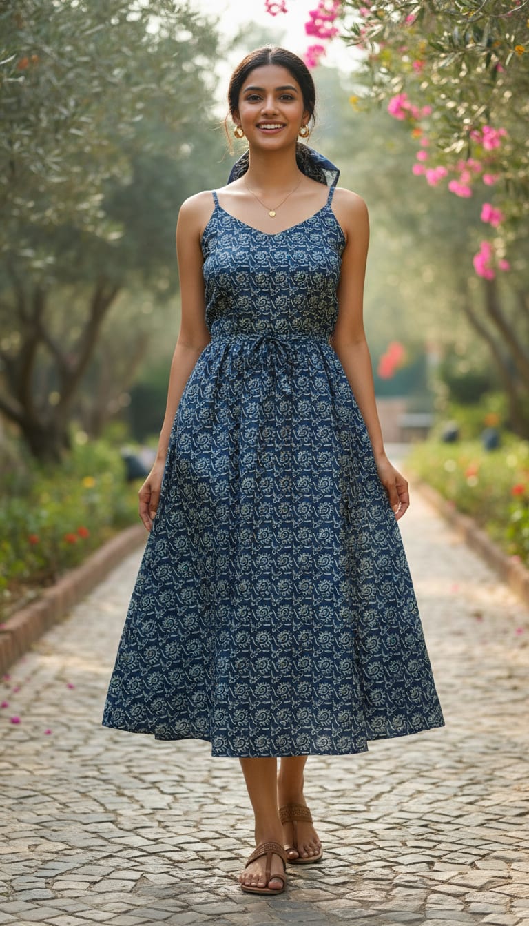 Navy Ethnic Sun Spiral Print Kora Silk Digital Printed Fabric