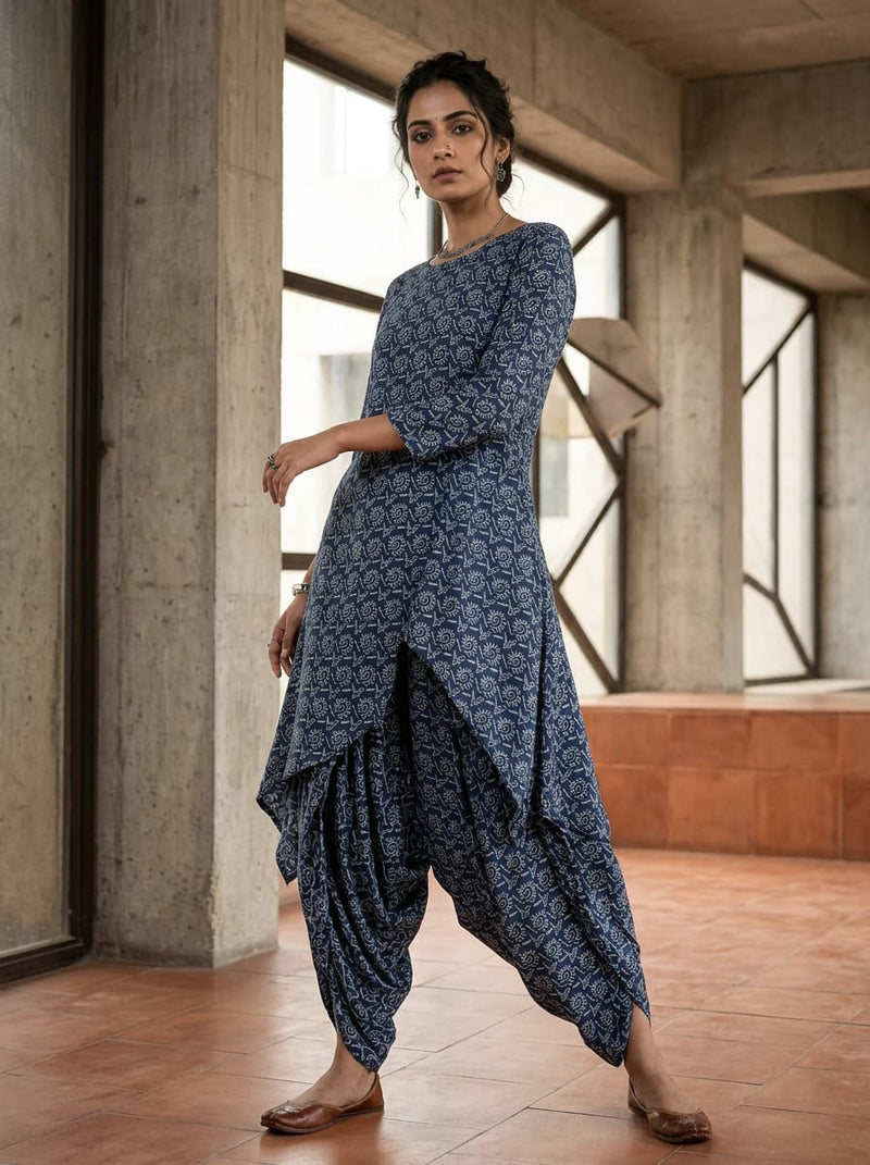 Navy Ethnic Sun Motif Rayon Digital Printed Fabric