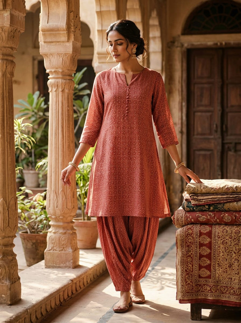 Red Intricate Geometric Buti Print Kora Silk Digital Printed Fabric