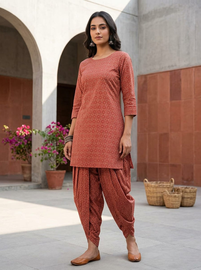 Red Small Ethnic Geometric Pattern Pure Cotton Digital Printed Fabric