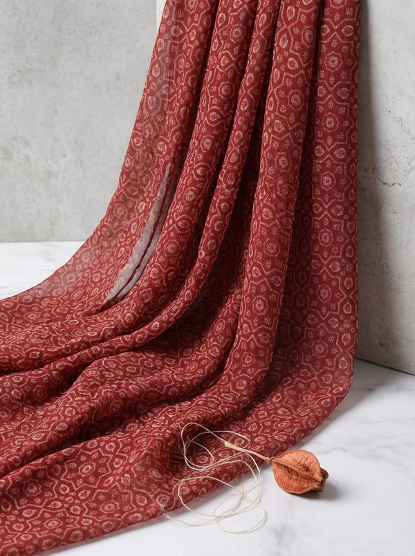 Maroon Ethnic Geometric Jaal Pattern Pure Georgette Digital Printed Fabric - Fabric Editorial Studio Flatlay Lookbook - PG-0-MA0942-110