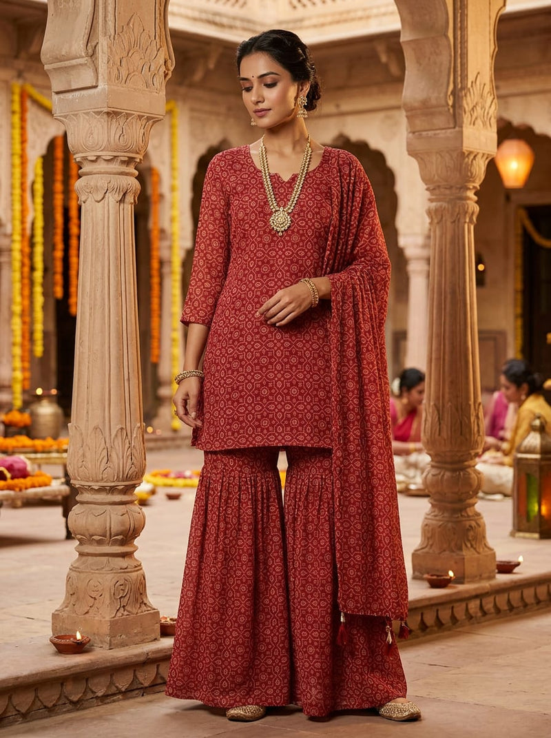 Maroon Ethnic Geometric Jaal Pattern Pure Georgette Digital Printed Fabric