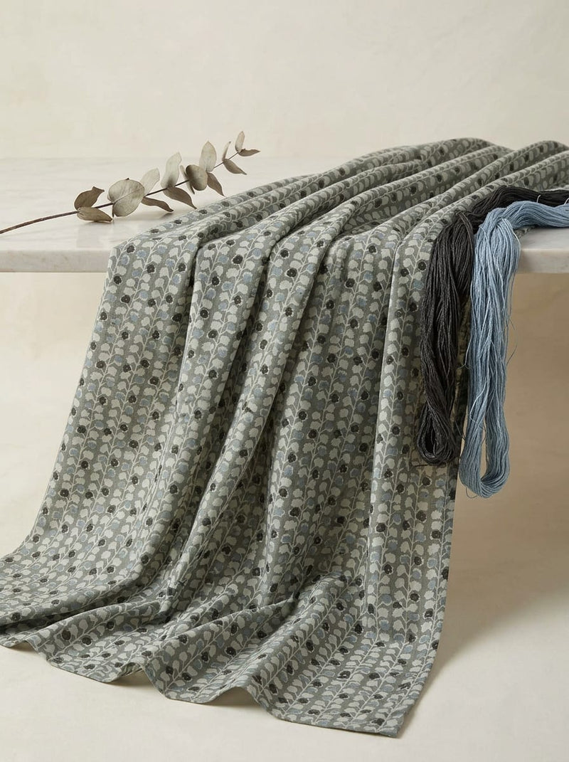 Grey Ditsy Floral Vine Pattern Pure Cotton Digital Printed Fabric