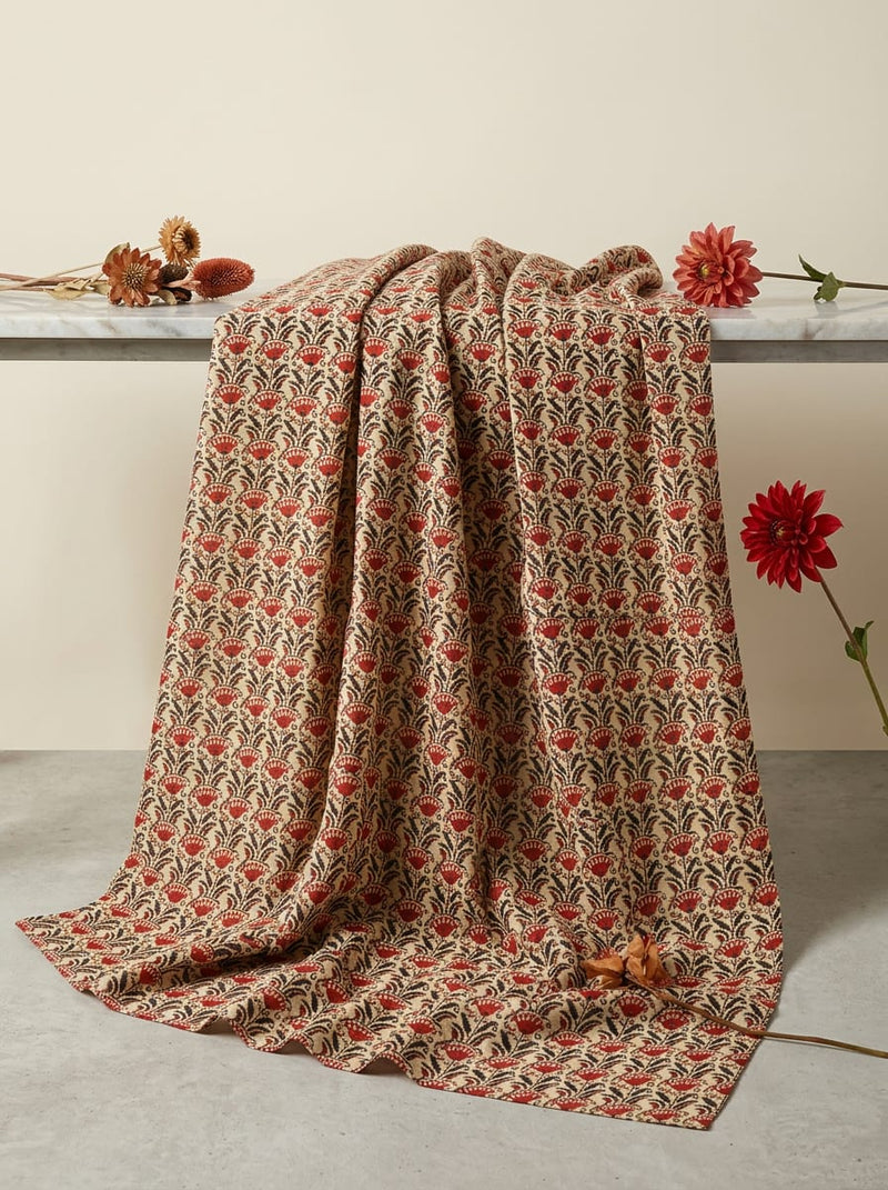 Red Ethnic Block Print Floral Pure Cotton Digital Printed Fabric