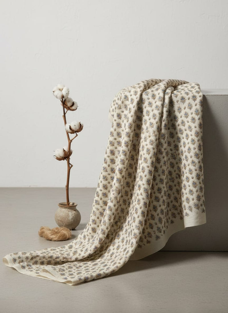 Golden Leaves With Decorative Pattern Digital Printed Fabric - Kora Silk