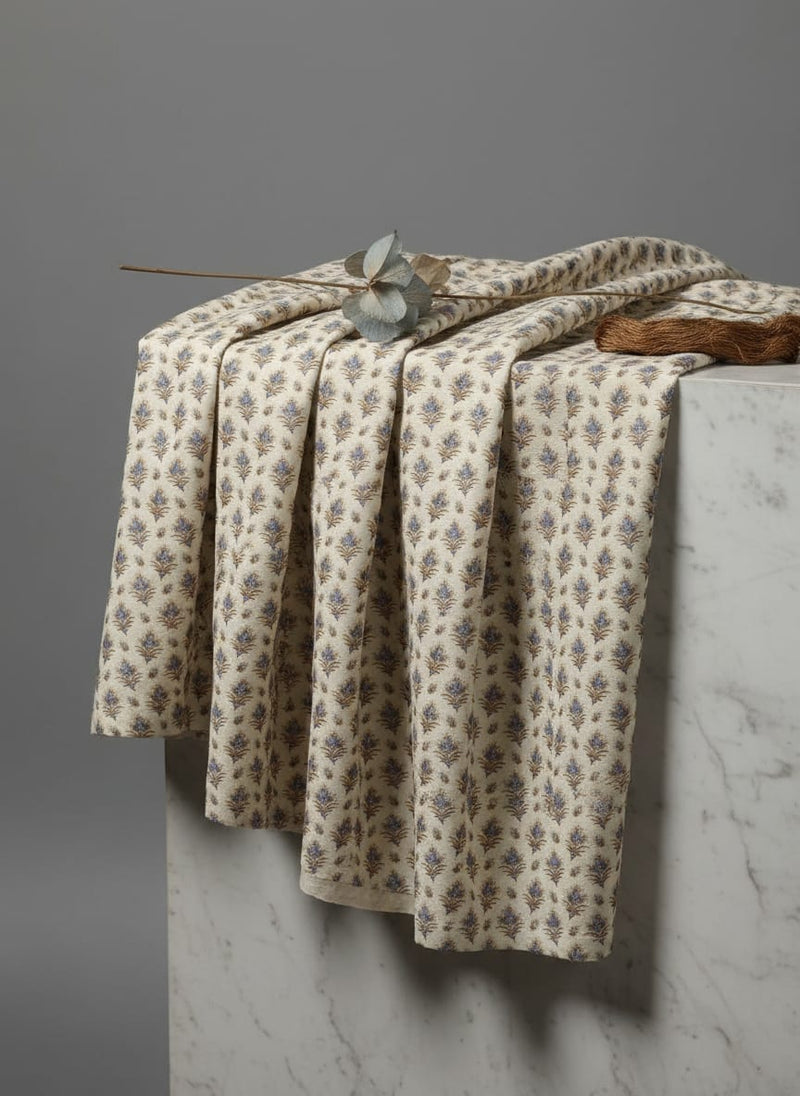 Golden Leaves With Decorative Pattern Digital Printed Fabric - Rayon