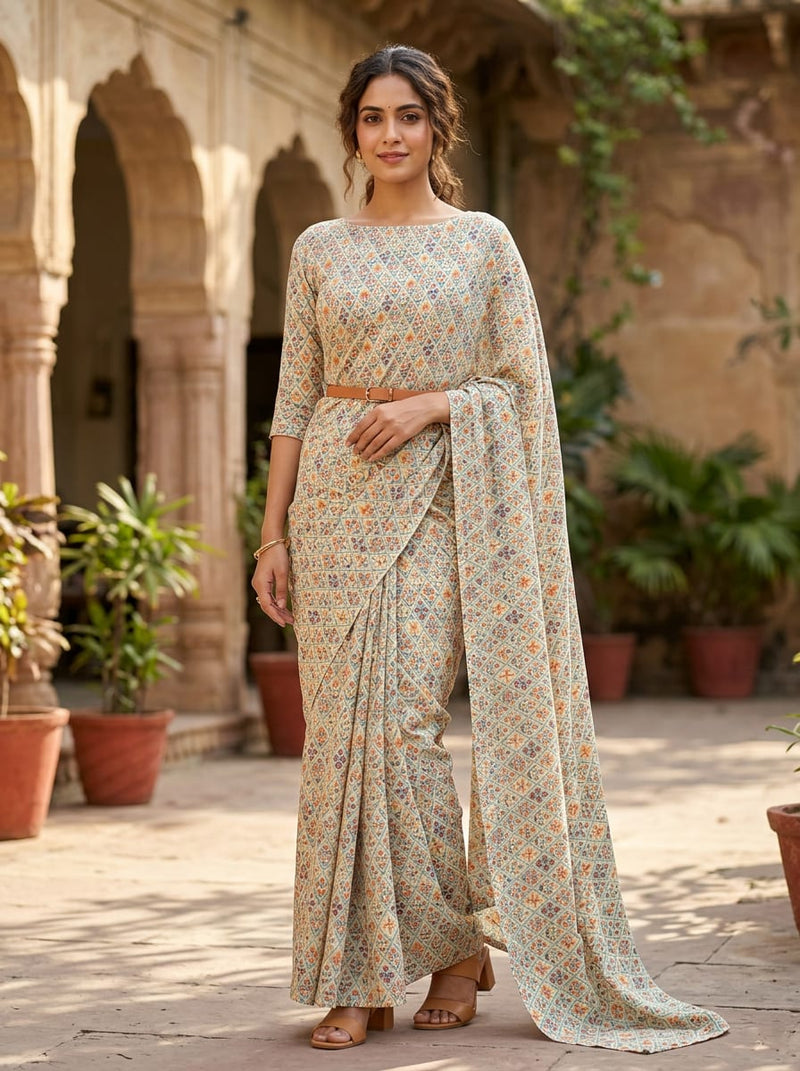 Multicolor Small Floral Geometric Jaal Rayon Digital Printed Fabric
