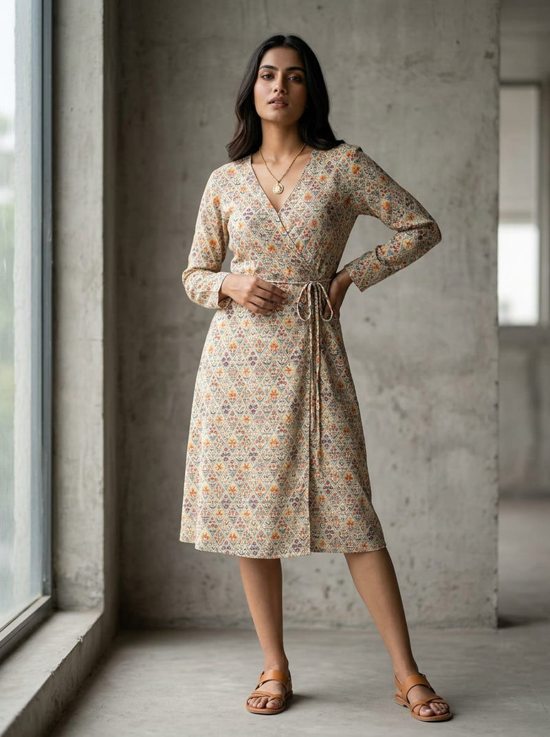 Multicolor Small Floral Geometric Jaal Rayon Digital Printed Fabric