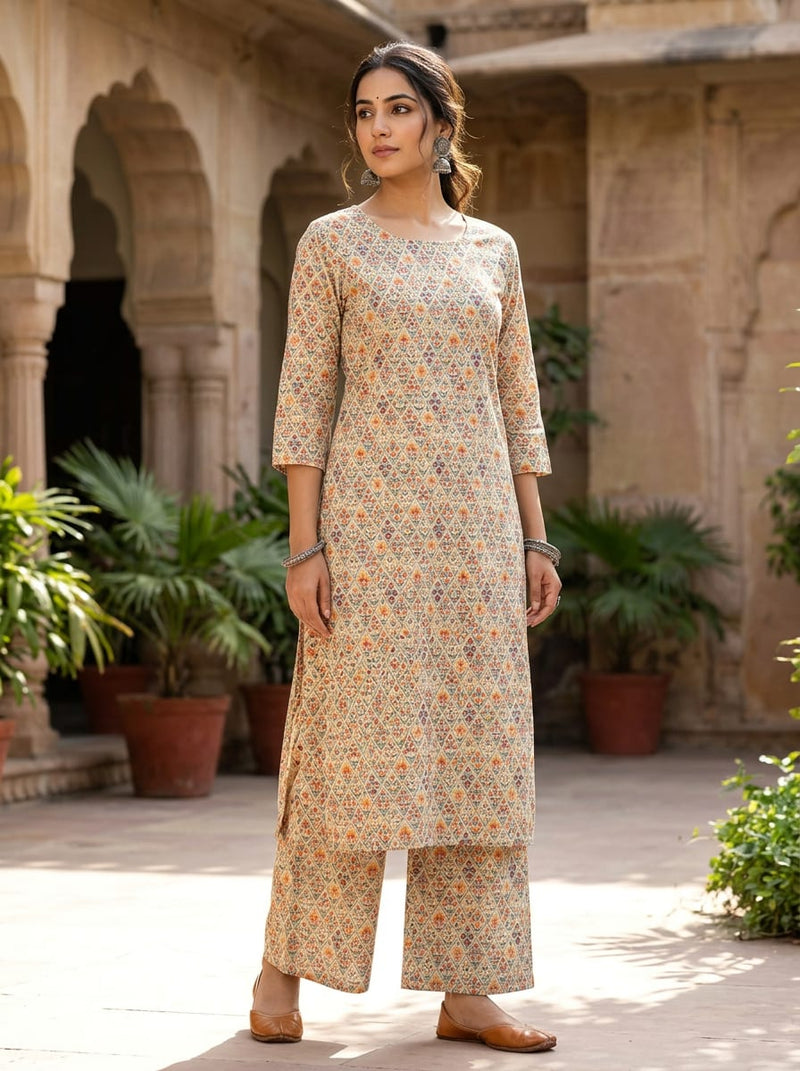 Multicolor Ethnic Floral Jaal Pure Cotton Digital Printed Fabric
