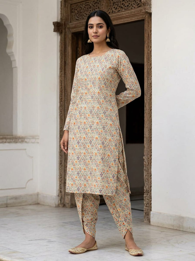 Multicolor Ethnic Floral Jaal Pure Cotton Digital Printed Fabric