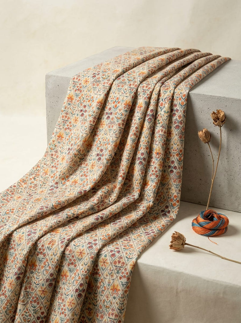 Multicolor Ethnic Floral Jaal Pure Cotton Digital Printed Fabric