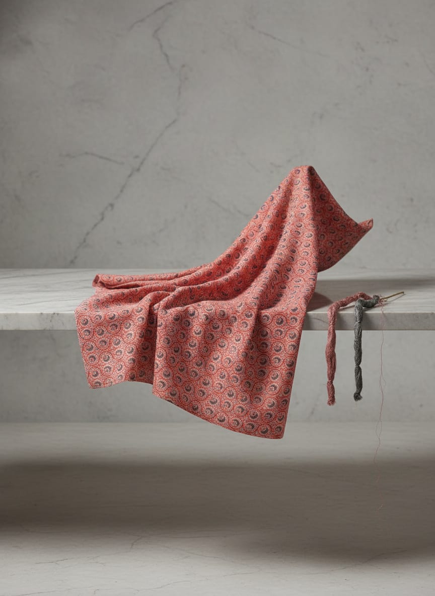 Red Ethnic Paisley Swirl Pattern Weightless Digital Printed Fabric