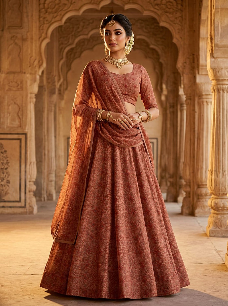 Maroon Intricate Ethnic Paisley Pattern Kora Silk Digital Printed Fabric