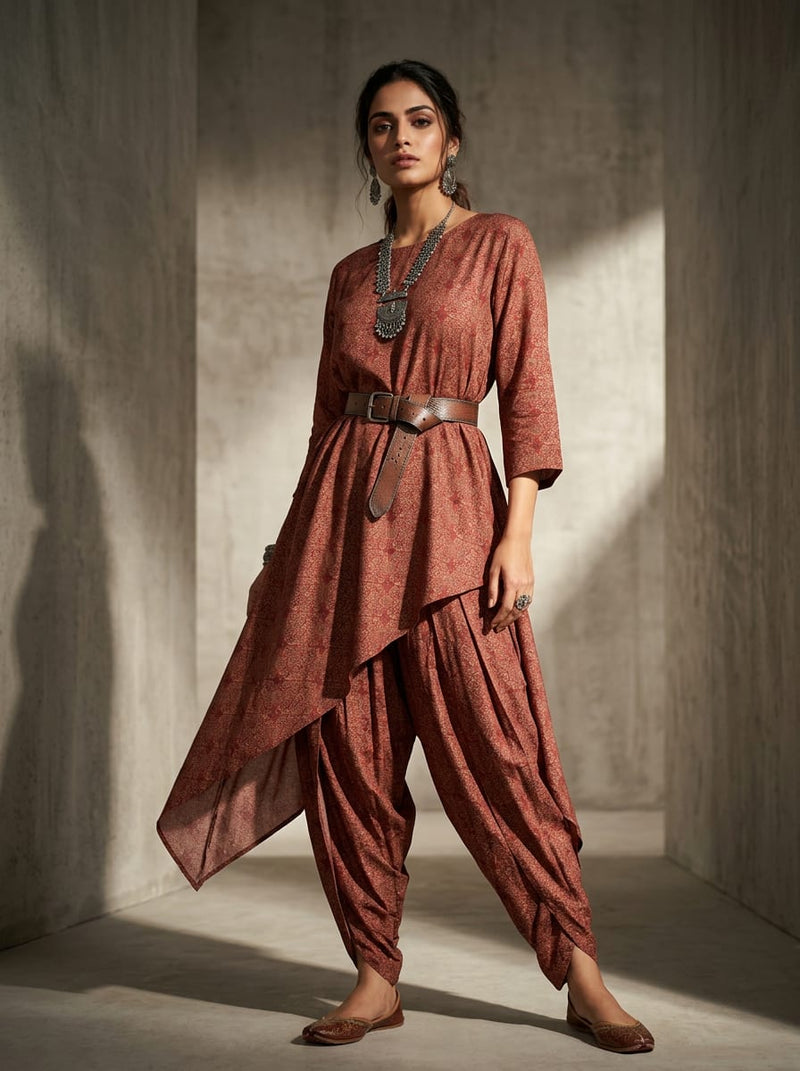 Maroon Intricate Ethnic Damask Rayon Digital Printed Fabric