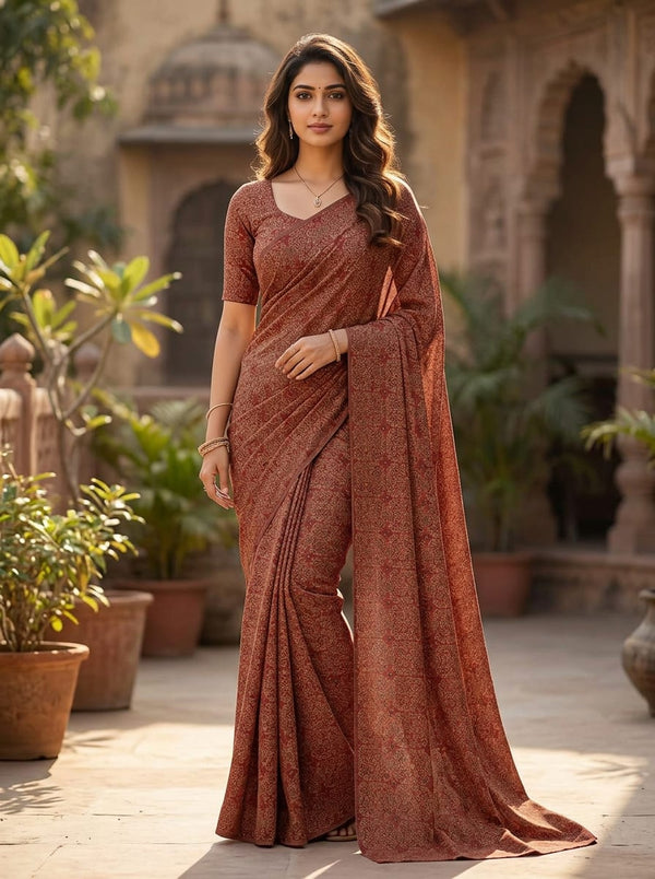 Maroon Intricate Ethnic Damask Rayon Digital Printed Fabric - Saree Lookbook - RA-0-MA01498-110 - alternate view