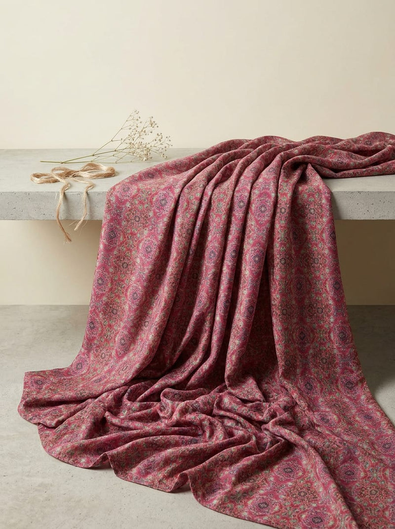 Pink Intricate Ethnic Damask Weightless Digital Printed Fabric