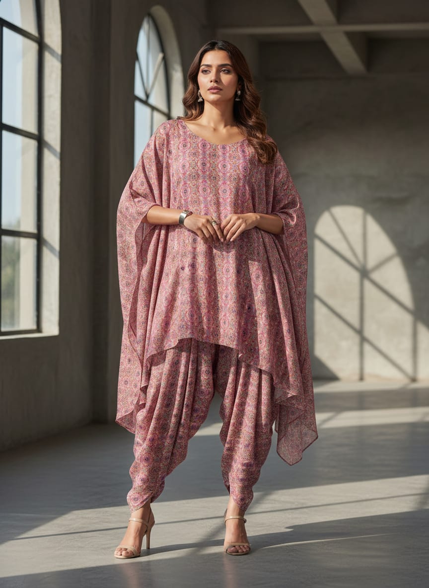Pink Intricate Ethnic Medallion Pattern Rayon Digital Printed Fabric