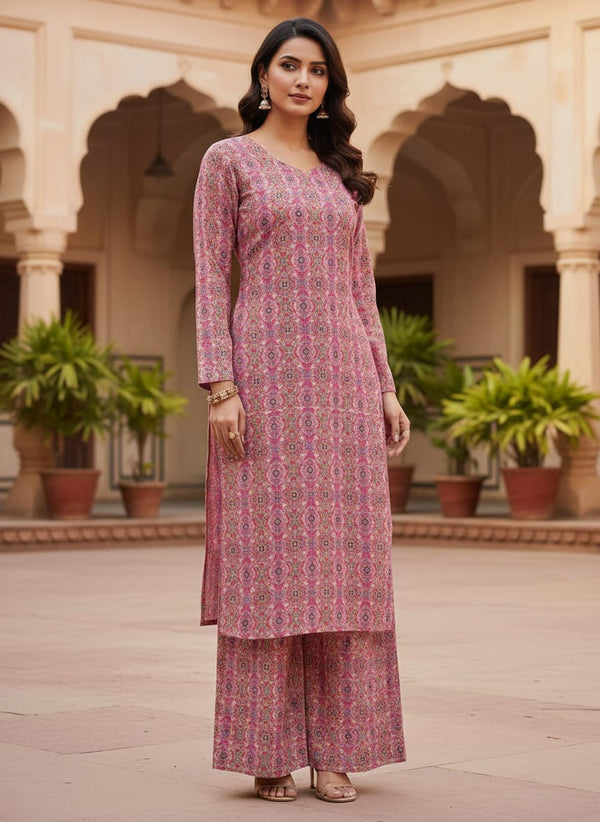 Pink Intricate Ethnic Medallion Pattern Rayon Digital Printed Fabric - Straight Kurta with Palazzo Lookbook - RA-0-MA01526-110 - alternate view