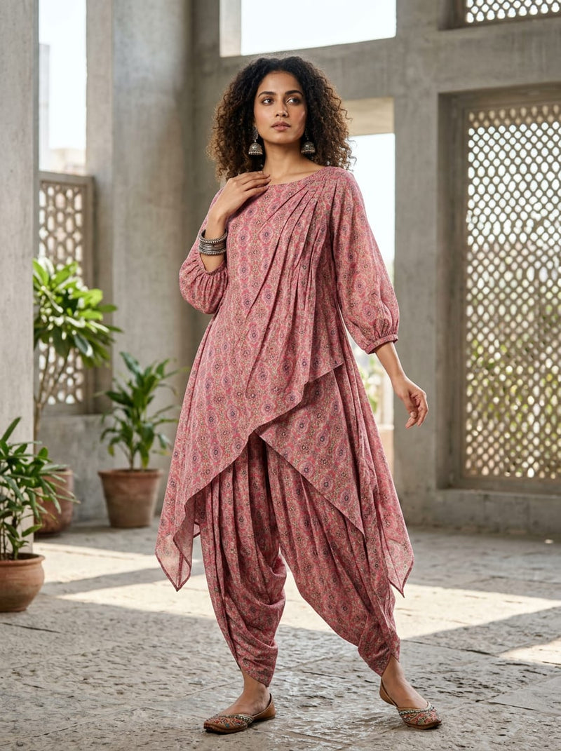 Pink Intricate Ethnic Damask Pure Cotton Digital Printed Fabric