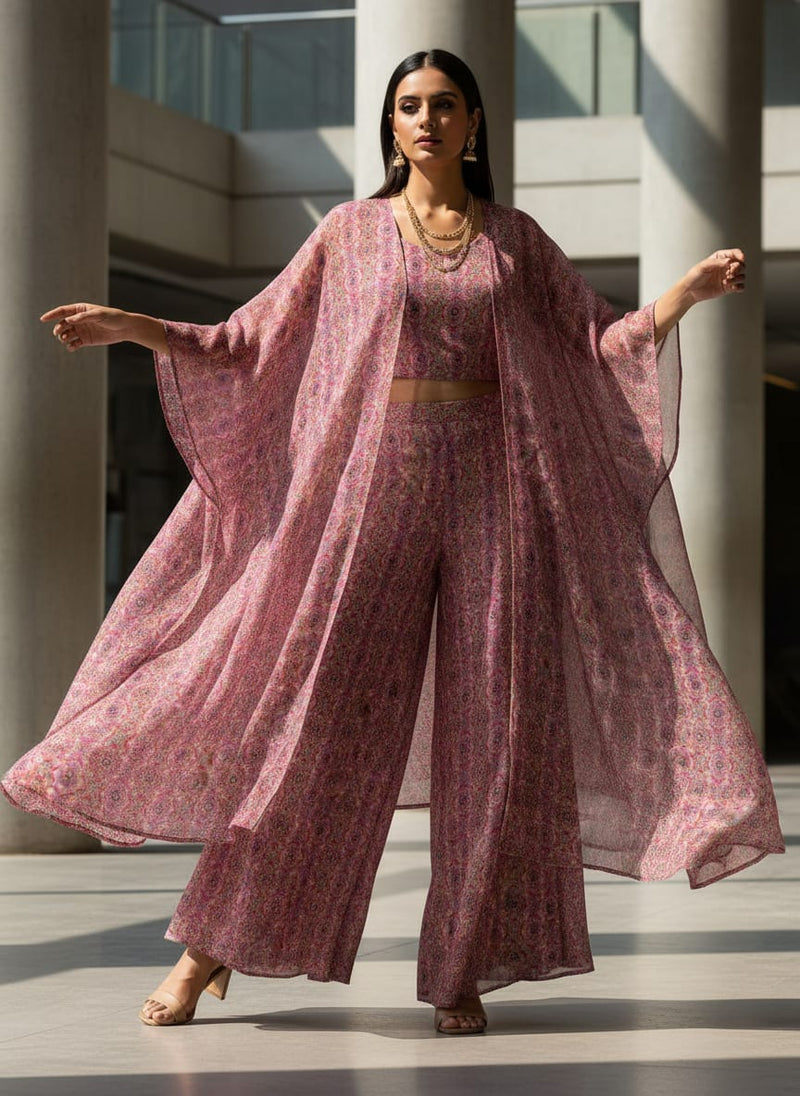 Classical Damask With Charm Colour Digital Printed Fabric - Pure Georgette