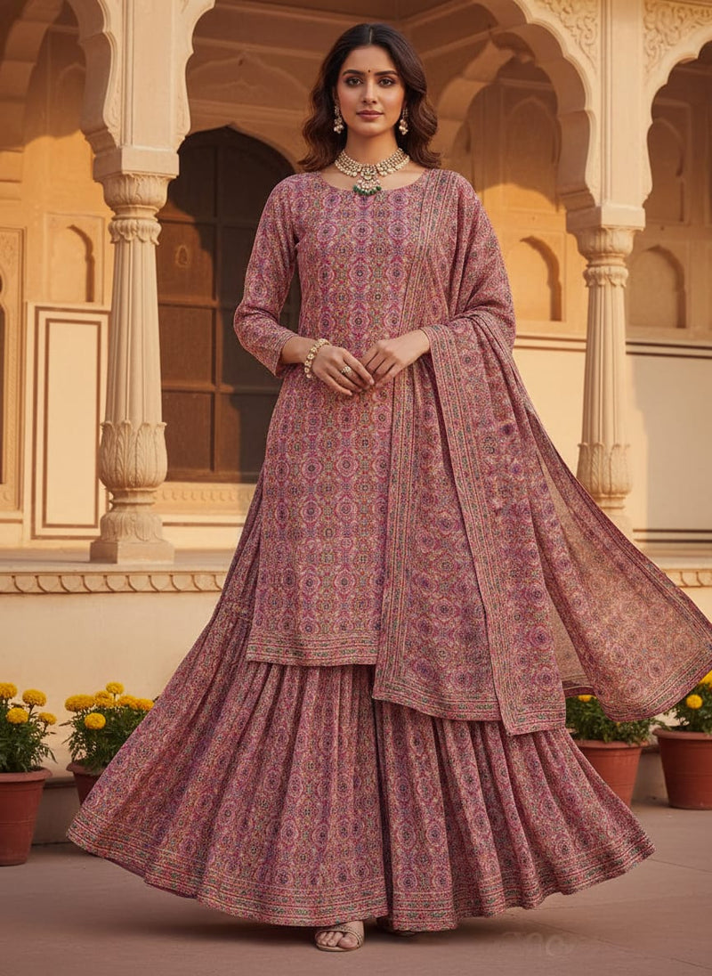 Classical Damask With Charm Colour Digital Printed Fabric - Pure Georgette