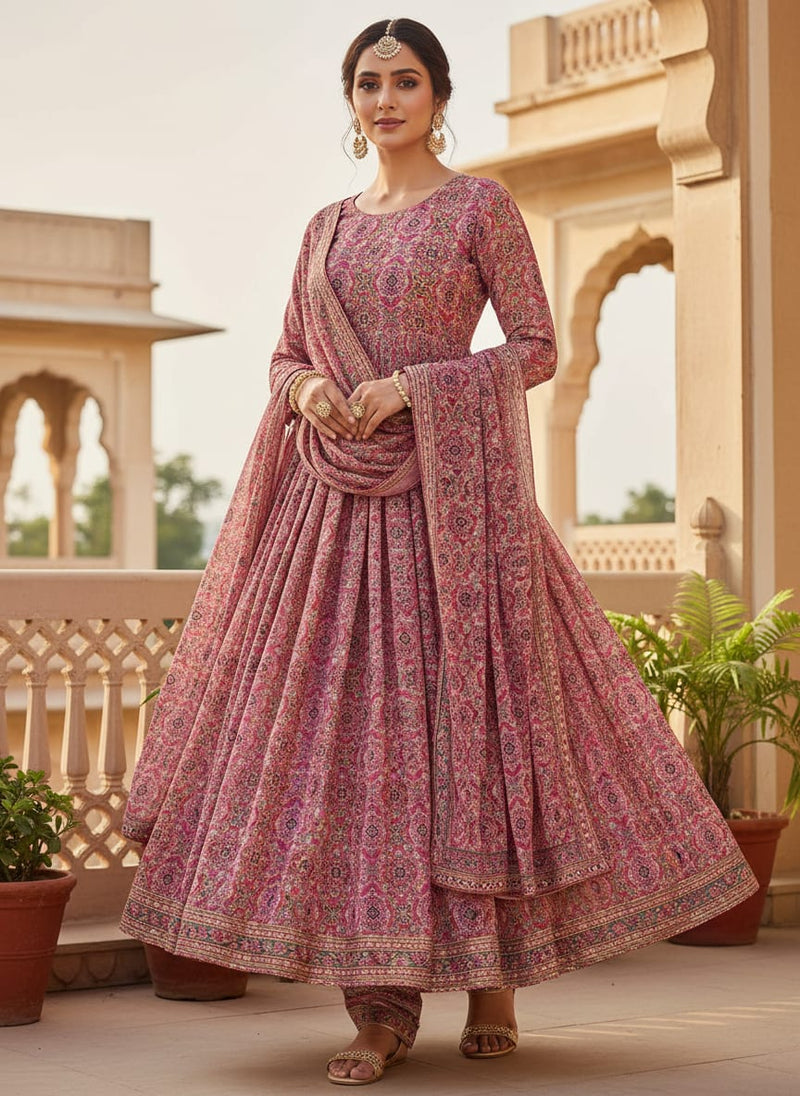Classical Damask With Charm Colour Digital Printed Fabric - Pure Georgette
