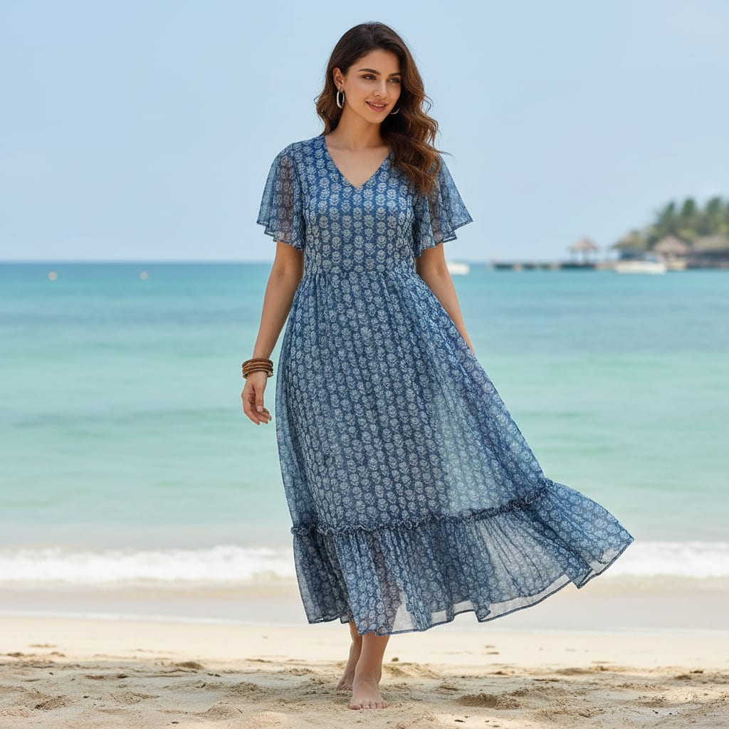 Simple Tiny Seamless Roses Digital Printed Fabric - Pure Chiffon