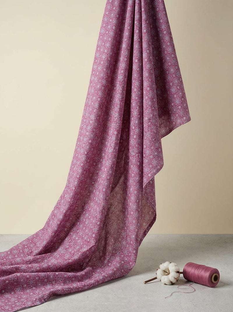 Pink Small Ethnic Geometric Pattern Pure Cotton Digital Printed Fabric