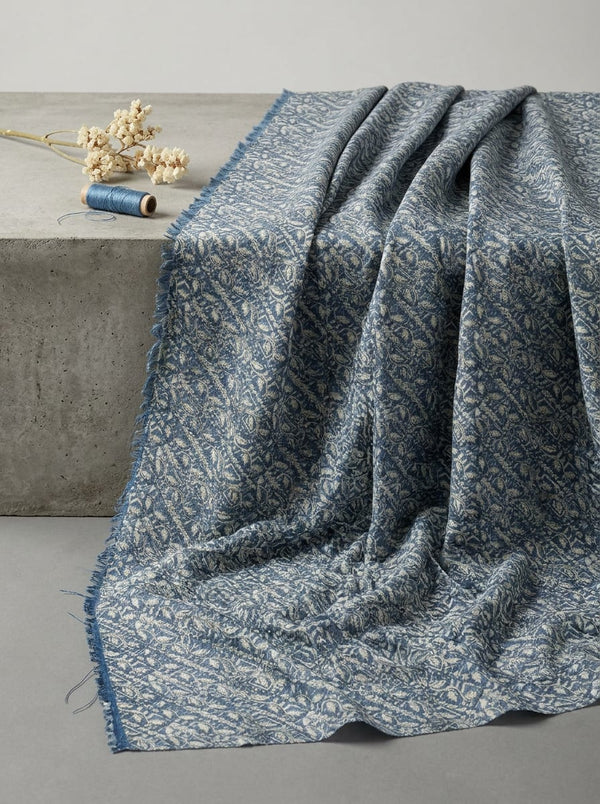 Blue Ethnic Botanical Jaal Pattern Rayon Digital Printed Fabric - Fabric Editorial Studio Flatlay Lookbook - RA-0-MA01780-110
