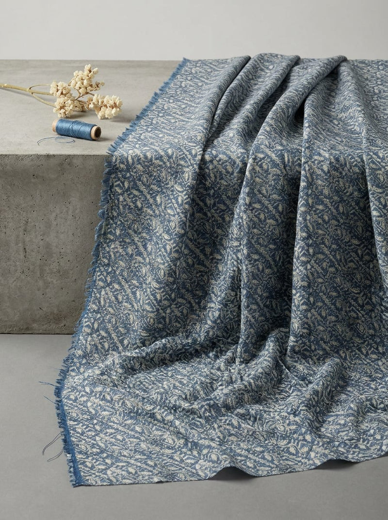 Blue Ethnic Botanical Jaal Pattern Rayon Digital Printed Fabric