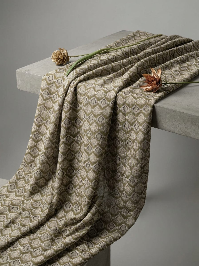 Olive Ethnic Geometric Damask Pure Georgette Digital Printed Fabric