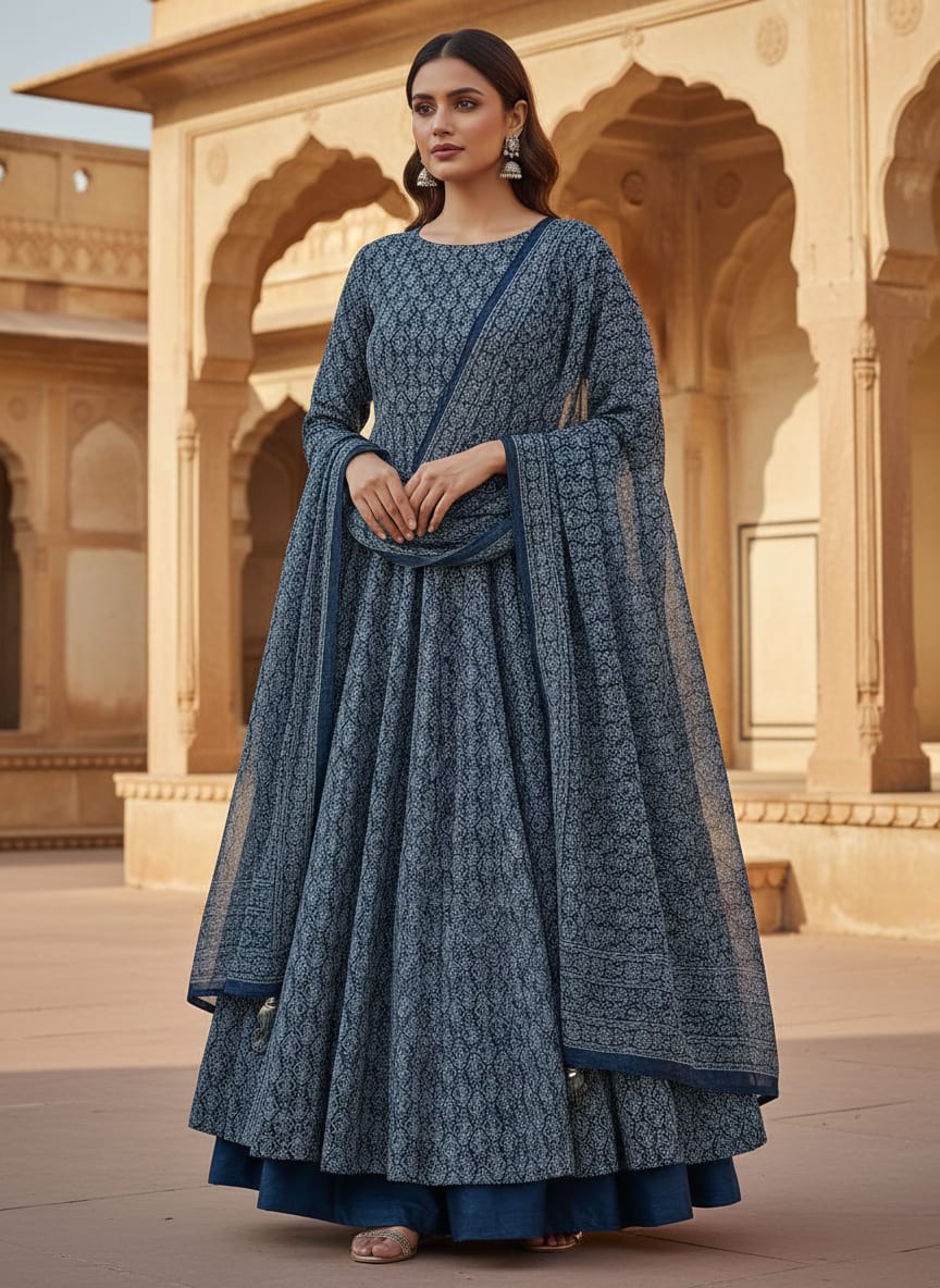 Morden Ogee Seamless Repeat Digital Printed Fabric - Pure Georgette