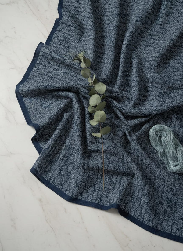 Navy Small Ethnic Damask Pattern Pure Chinon Digital Printed Fabric - Fabric Editorial Studio Flatlay Lookbook - PC-0-MA01931-106