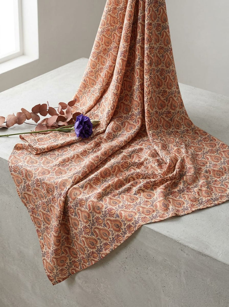 Orange Small Ethnic Paisley Rayon Digital Printed Fabric