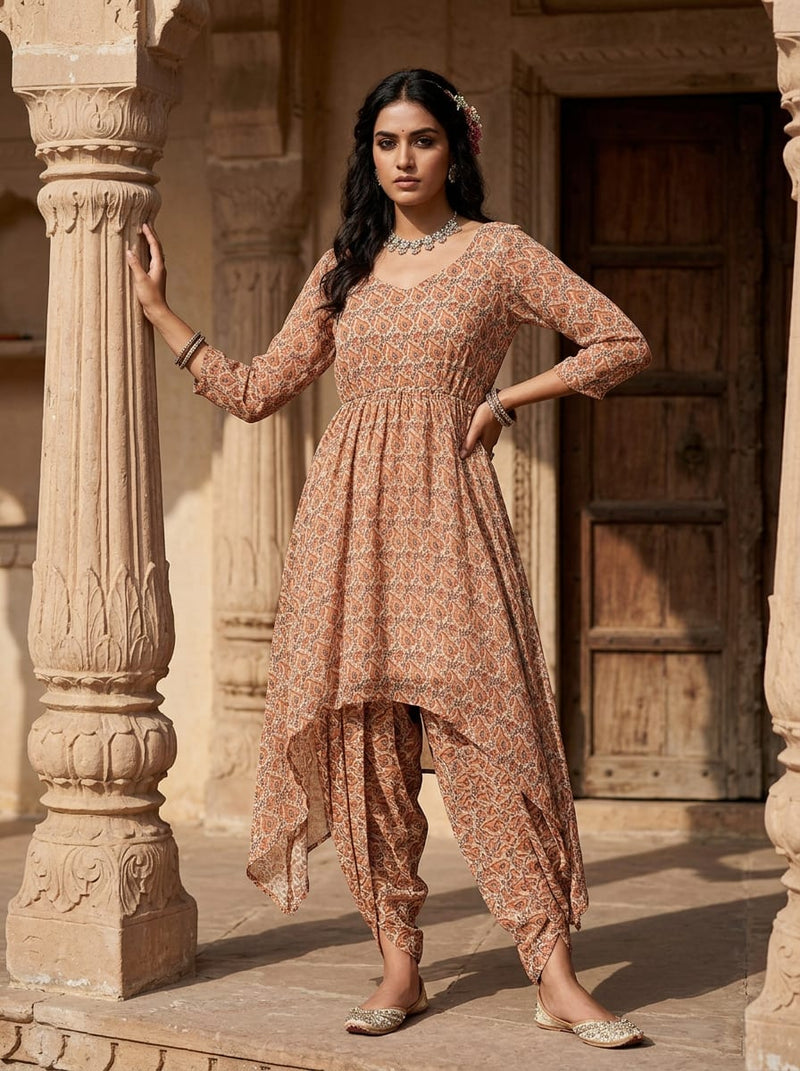 Cream Ethnic Paisley and Floral Block Print Pure Cotton Digital Printed Fabric