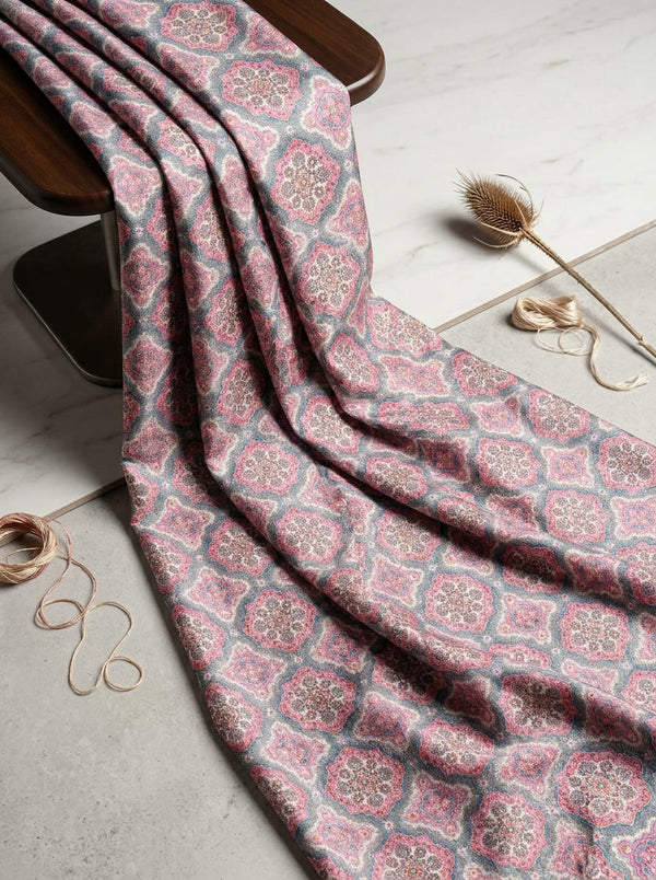 Pink Ethnic Damask Tile Pattern Kora Silk Digital Printed Fabric - Fabric Editorial Studio Flatlay Lookbook - KS-0-MA02064-110