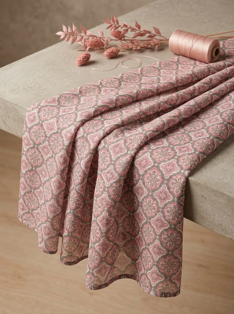 Pink Ethnic Geometric Medallion Muslin Digital Printed Fabric