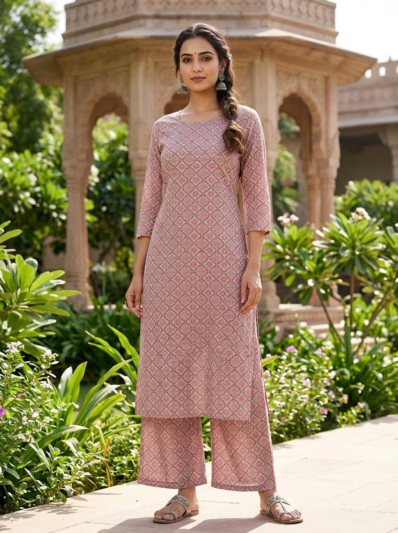 Pink Ethnic Geometric Medallion Muslin Digital Printed Fabric