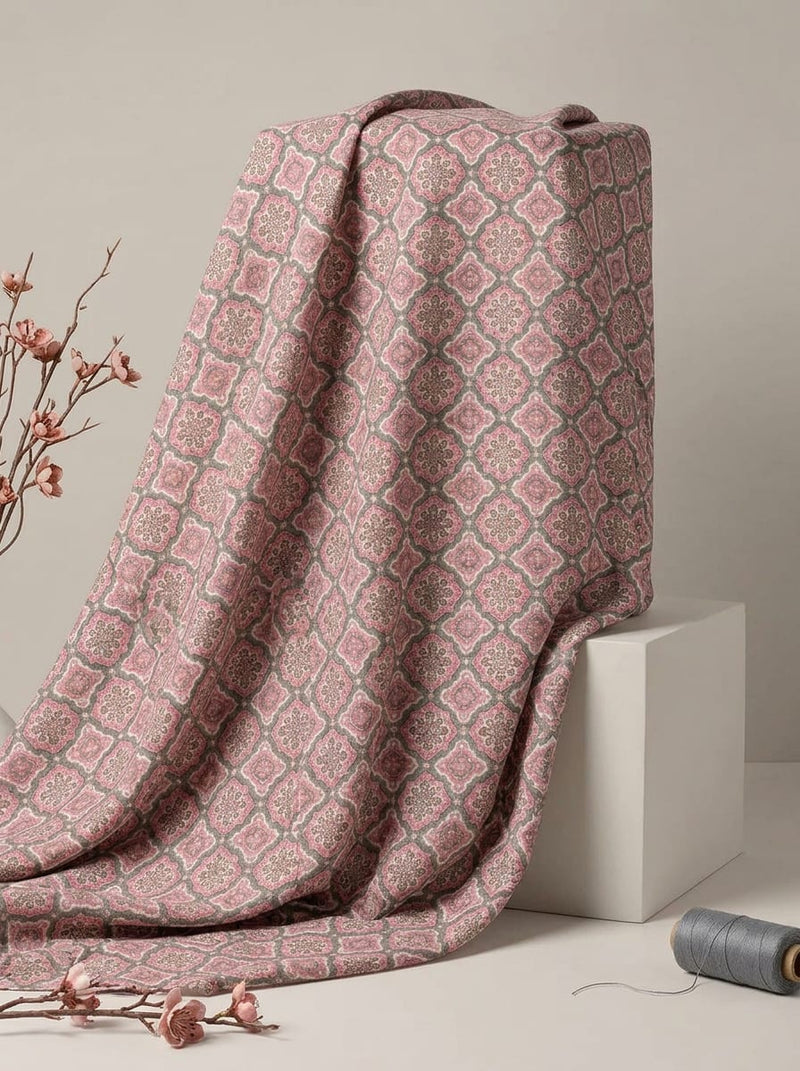 Pink Geometric Medallion Rayon Digital Printed Fabric