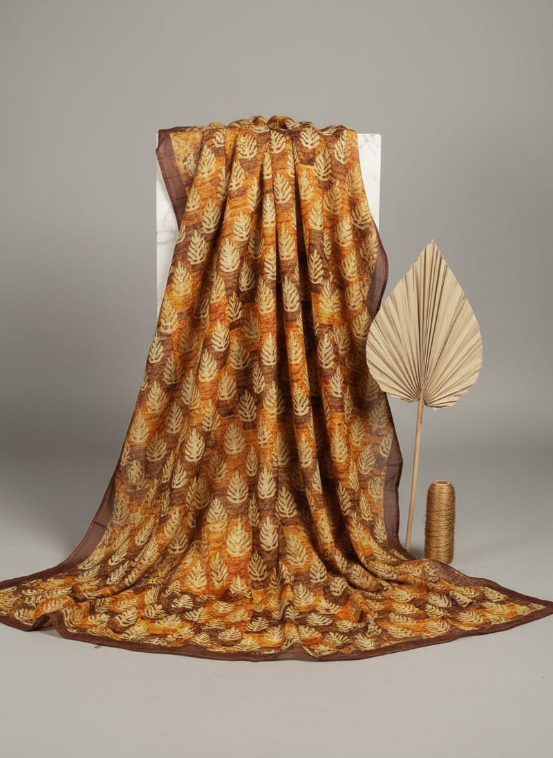 Tiny Walnut Yellow Leaves Digital Printed Fabric - Kora Silk