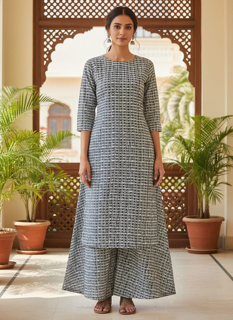 Navy Geometric Ethnic Motif Pure Cotton Digital Printed Fabric