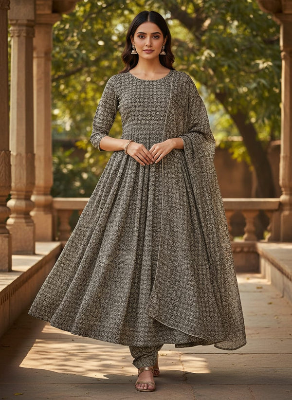 Unique Seamless Repeat With Kabul Colour Digital Printed Fabric - Rayon - Anarkali Kurta Set Lookbook - RA-0-MA02875-110 - alternate view