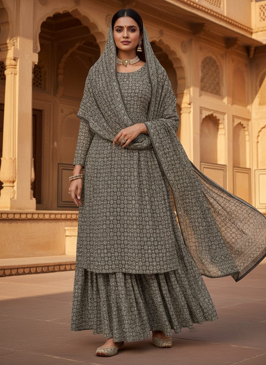 Unique Seamless Repeat With Kabul Colour Digital Printed Fabric - Pure Chinon
