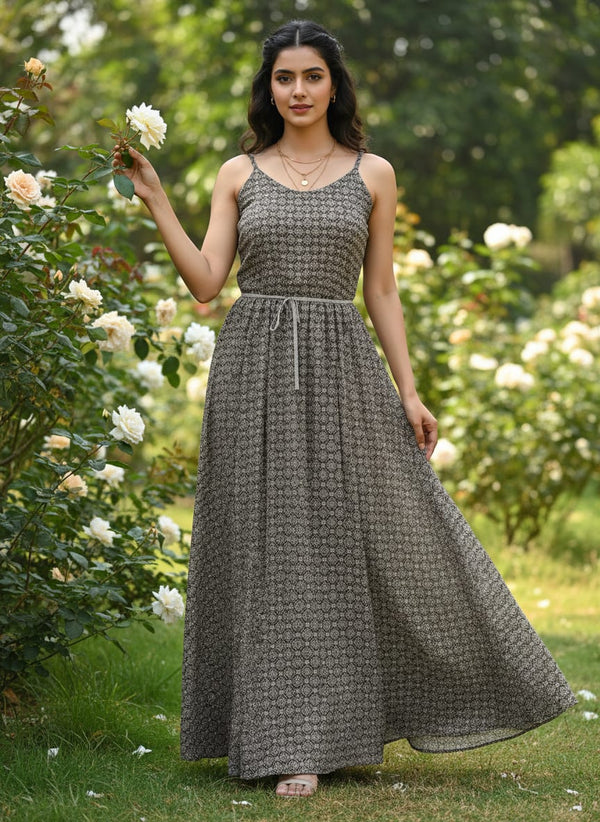 Unique Seamless Repeat With Kabul Colour Digital Printed Fabric - Pure Chinon - Flowy Maxi Dress Lookbook - PC-0-MA02875-106 - alternate view
