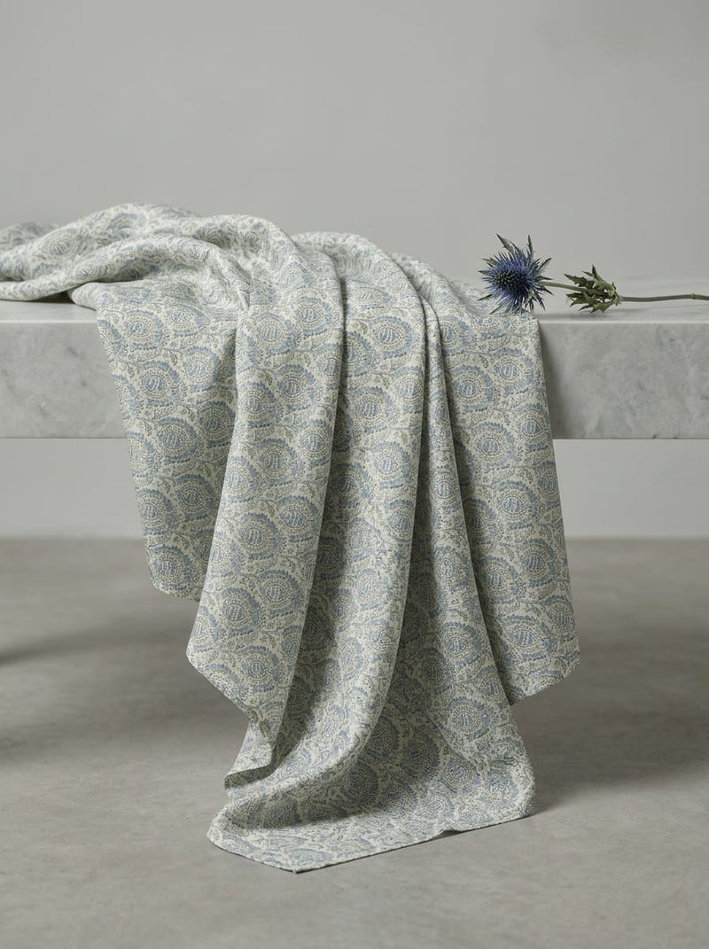 Blue Damask Paisley Pattern Kora Silk Digital Printed Fabric