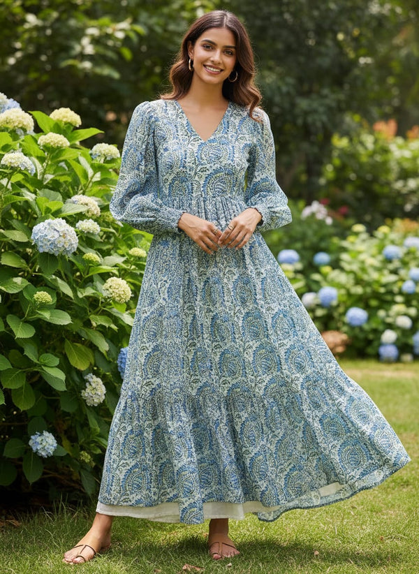 Innovative Art Of Leaves Digital Printed Fabric - Weightless - Flowy Maxi Dress Lookbook - WE-0-MA03540-110 - alternate view