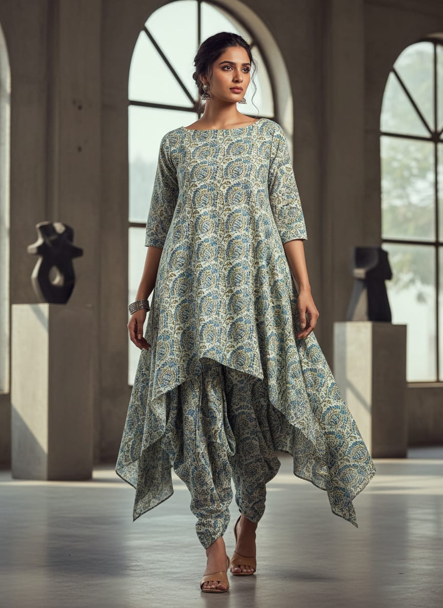 Blue Ethnic Paisley Print Pure Cotton Digital Printed Fabric