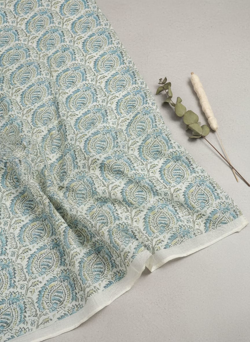 Blue Ethnic Paisley Print Pure Cotton Digital Printed Fabric