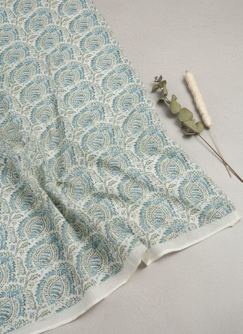 Blue Ethnic Paisley Print Pure Cotton Digital Printed Fabric