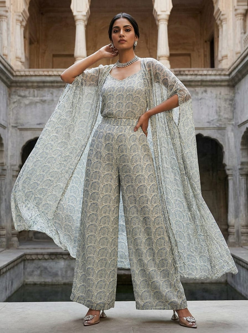 Blue Vintage Paisley Pattern Pure Georgette Digital Printed Fabric